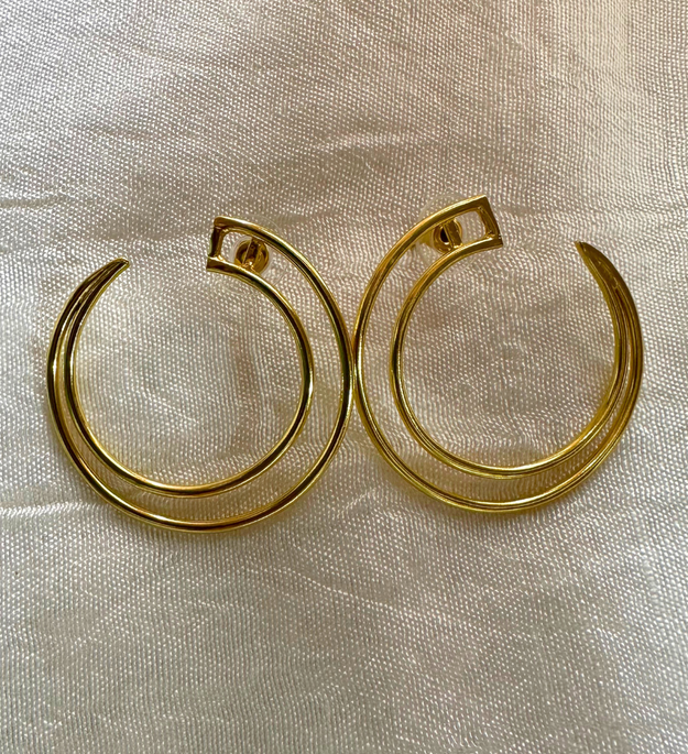 LocalLane Handcrafted Double Hoop Brass Earrings