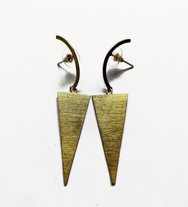 LocalLane Crescent Moon Triangular Handmade Brass earrings