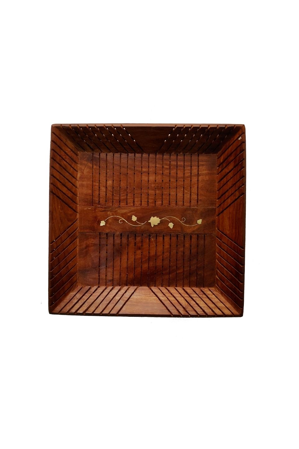 LocalLane Royal Brass Engraved Sheesham Wood Serving Tray