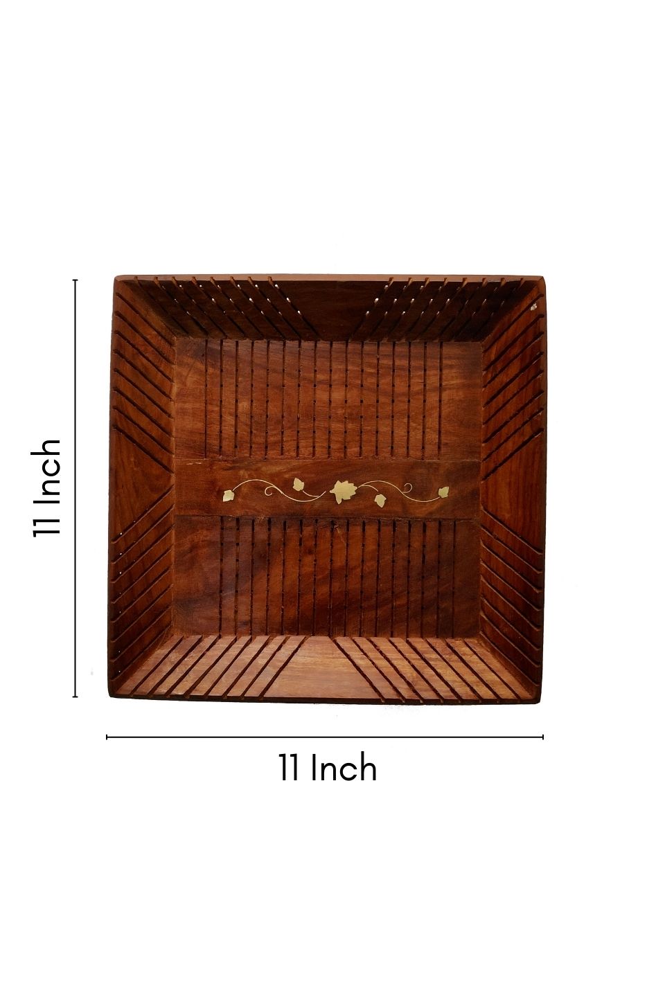 LocalLane Royal Brass Engraved Sheesham Wood Serving Tray