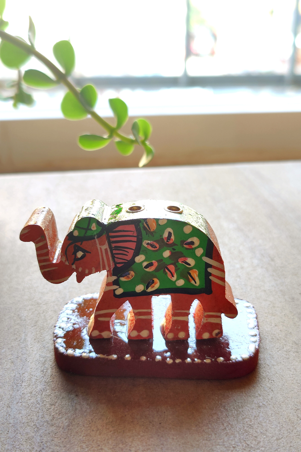 LocalLane Hand-painted Wooden Elephant Incense Stick Holder – Set of 2