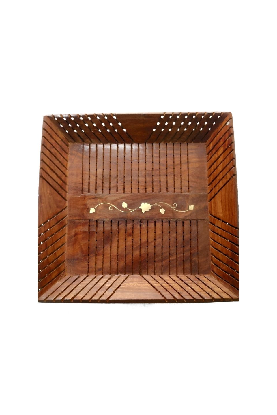 LocalLane Royal Brass Engraved Sheesham Wood Serving Tray