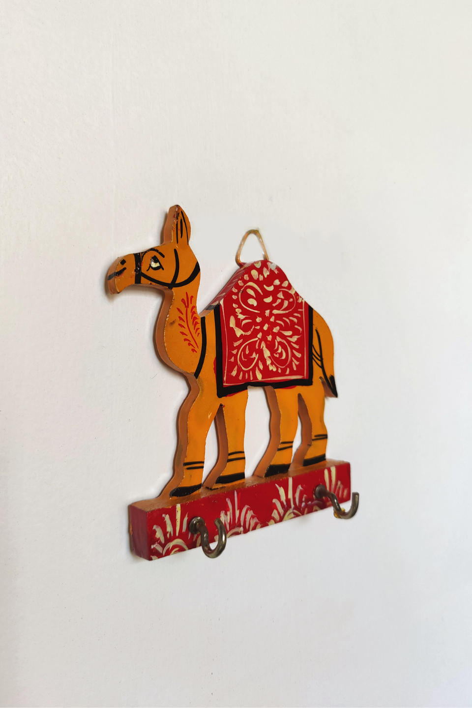 LocalLane Hand-Painted Wooden Camel Key Holder (2 Hooks)