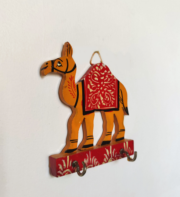 LocalLane Hand-Painted Wooden Camel Key Holder (2 Hooks)