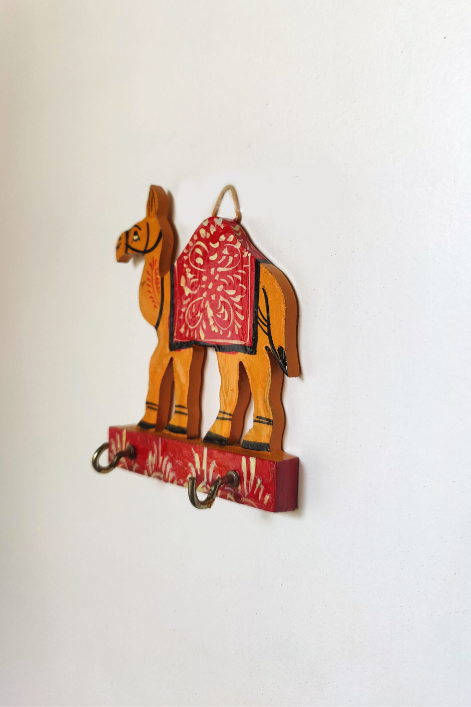 LocalLane Hand-Painted Wooden Camel Key Holder (2 Hooks)