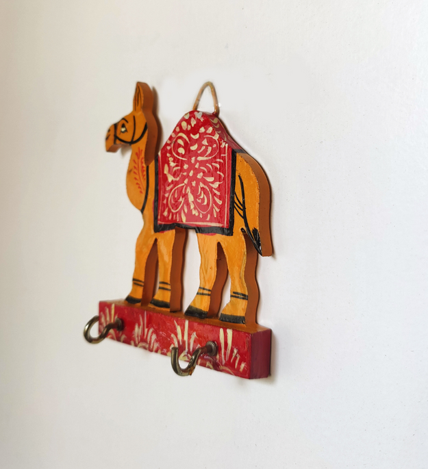 LocalLane Hand-Painted Wooden Camel Key Holder (2 Hooks)