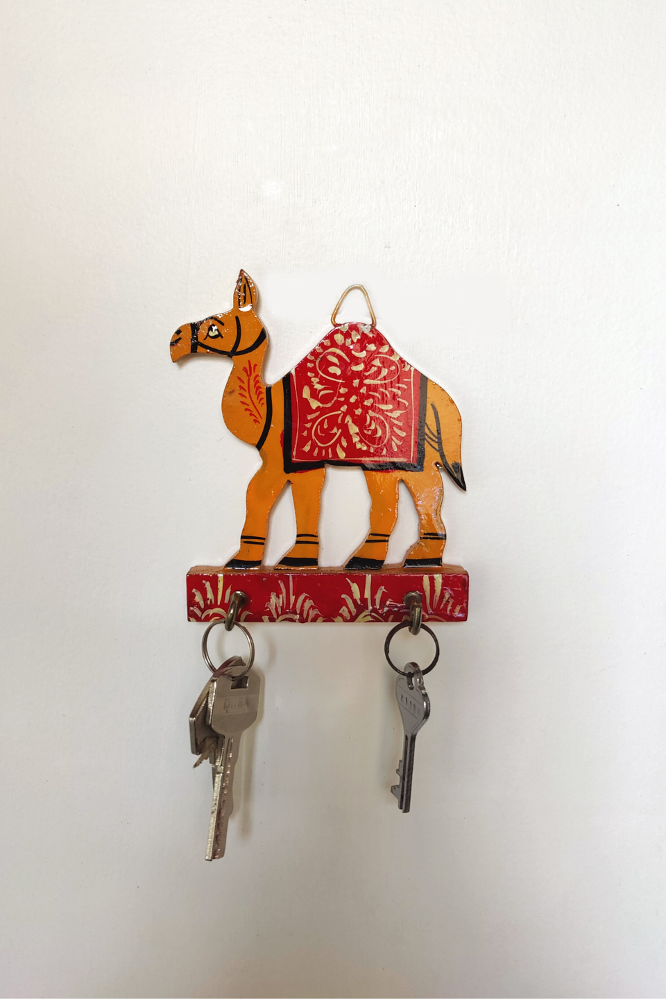 LocalLane Hand-Painted Wooden Camel Key Holder (2 Hooks)