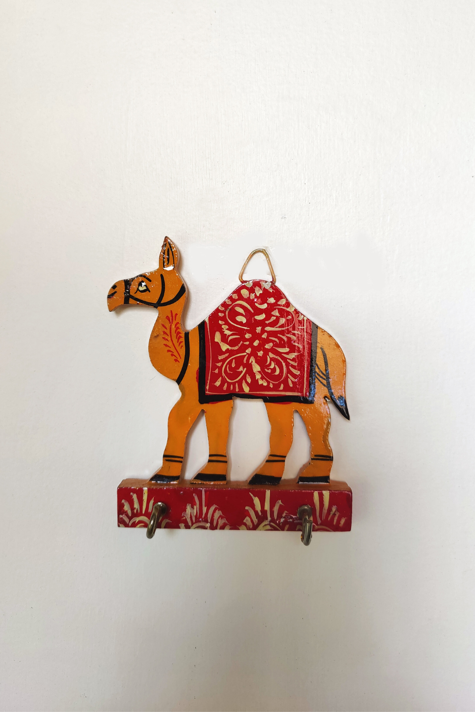 LocalLane Hand-Painted Wooden Camel Key Holder (2 Hooks)