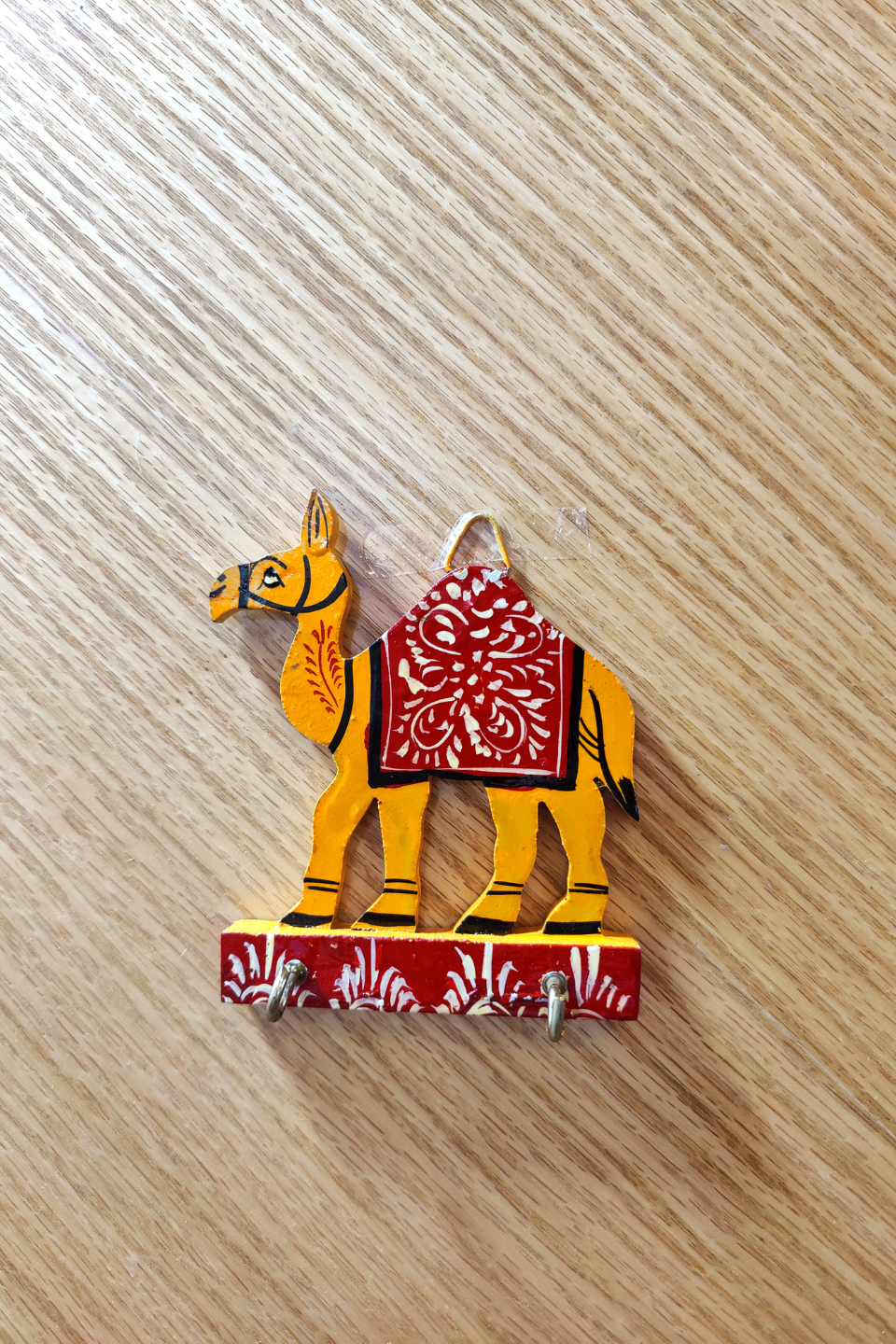 LocalLane Hand-Painted Wooden Camel Key Holder (2 Hooks)