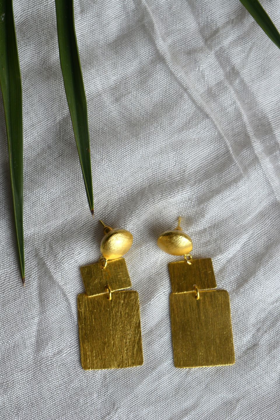 LocalLane Geometric Statement Handmade Brass Earrings