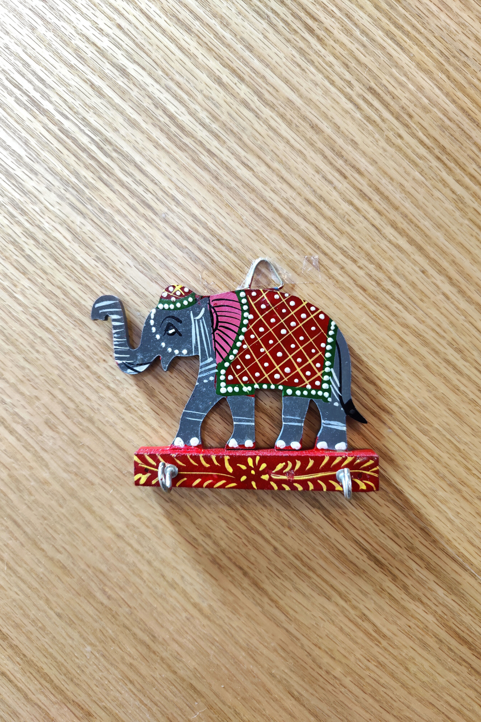 LocalLane Hand-Painted Wooden Elephant Key Holder (2 Hooks)