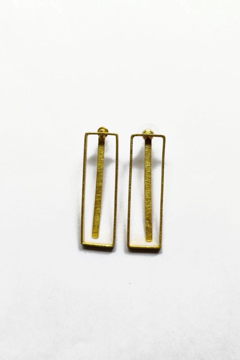 LocalLane Sleek Bar Drop and Layered Rectangle Handmade Brass Earrings