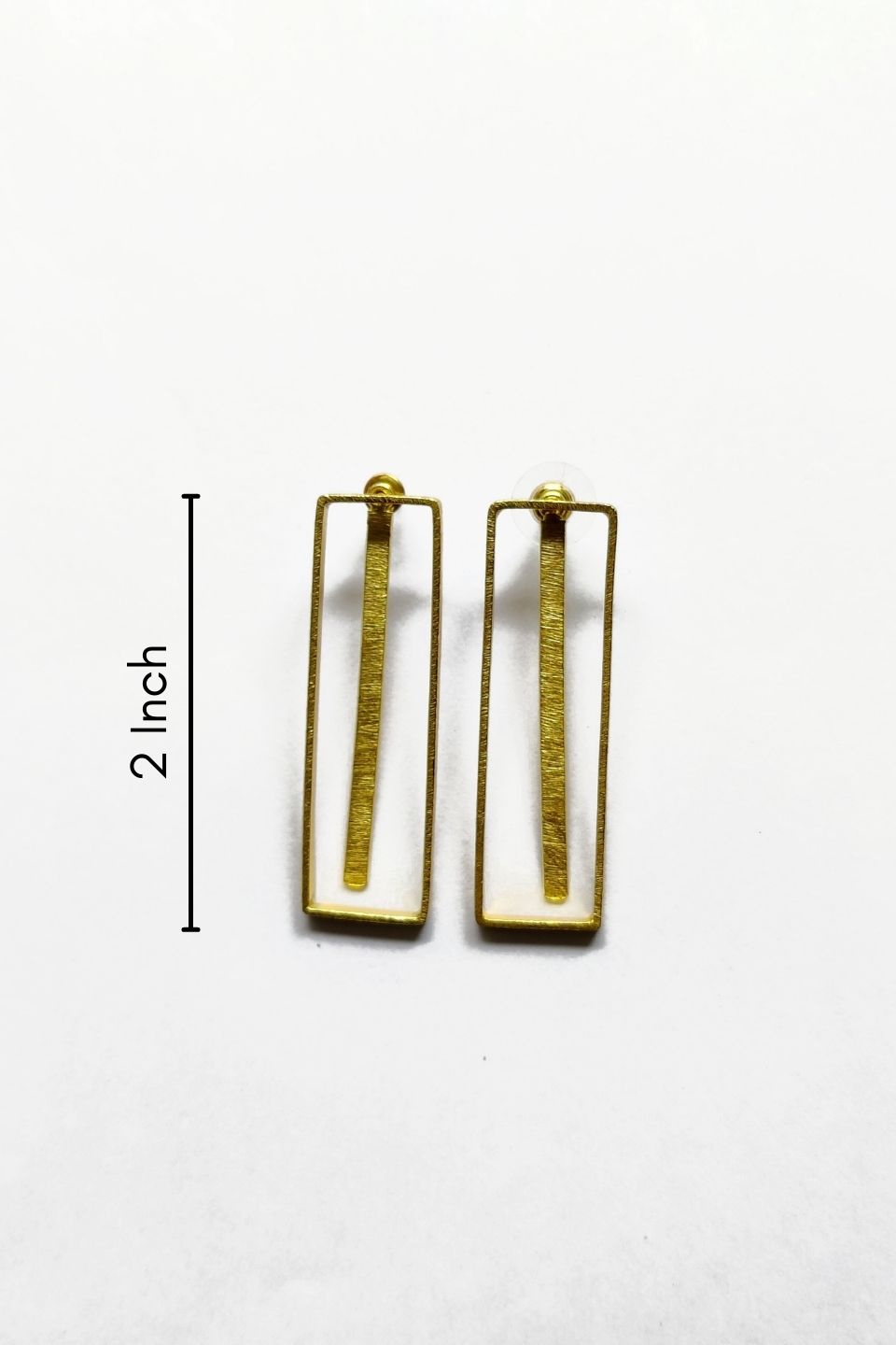 LocalLane Sleek Bar Drop and Layered Rectangle Handmade Brass Earrings