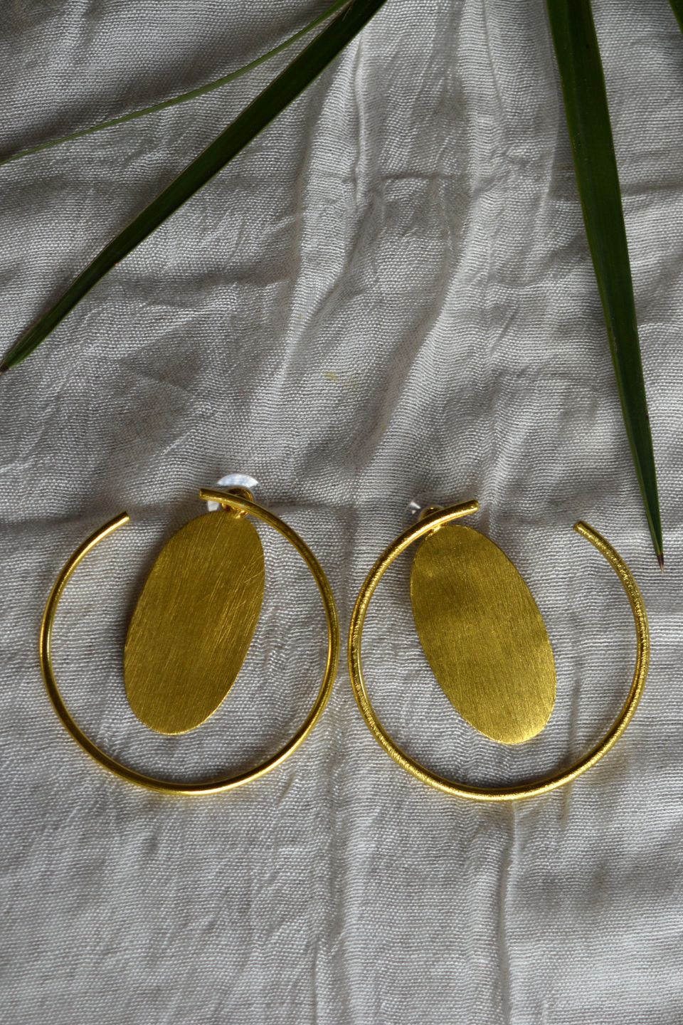 LocalLane Oval and Layered Hoop Handmade Brass Earrings