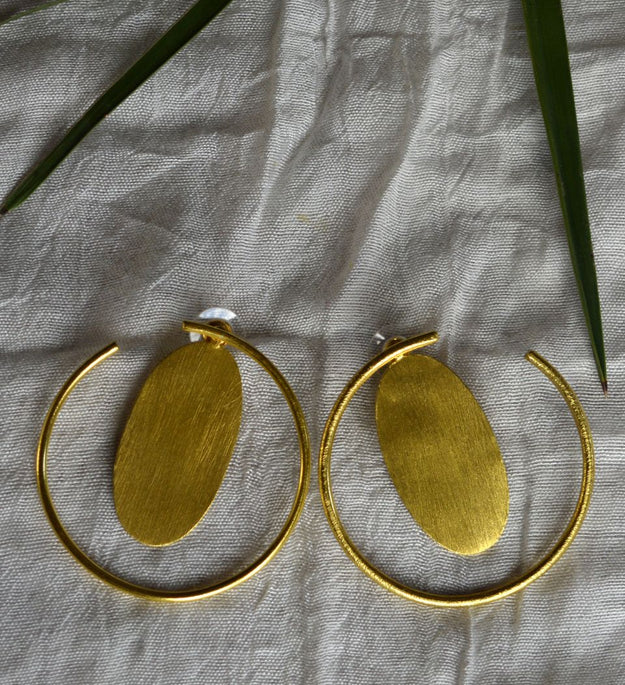 LocalLane Oval and Layered Hoop Handmade Brass Earrings