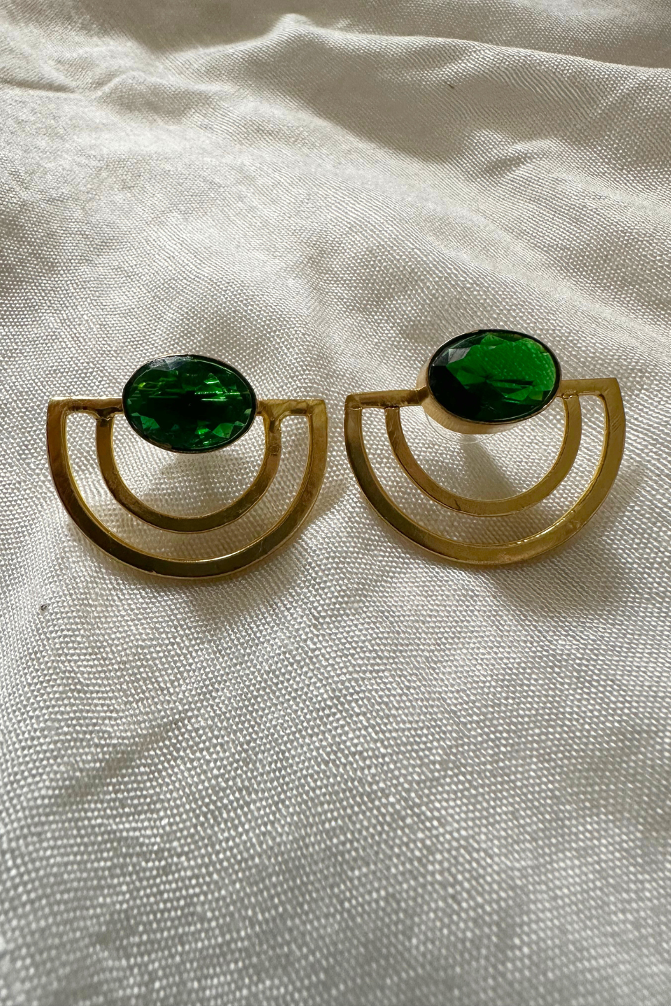 LocalLane Green Emerald Gemstone Handmade Brass Tops