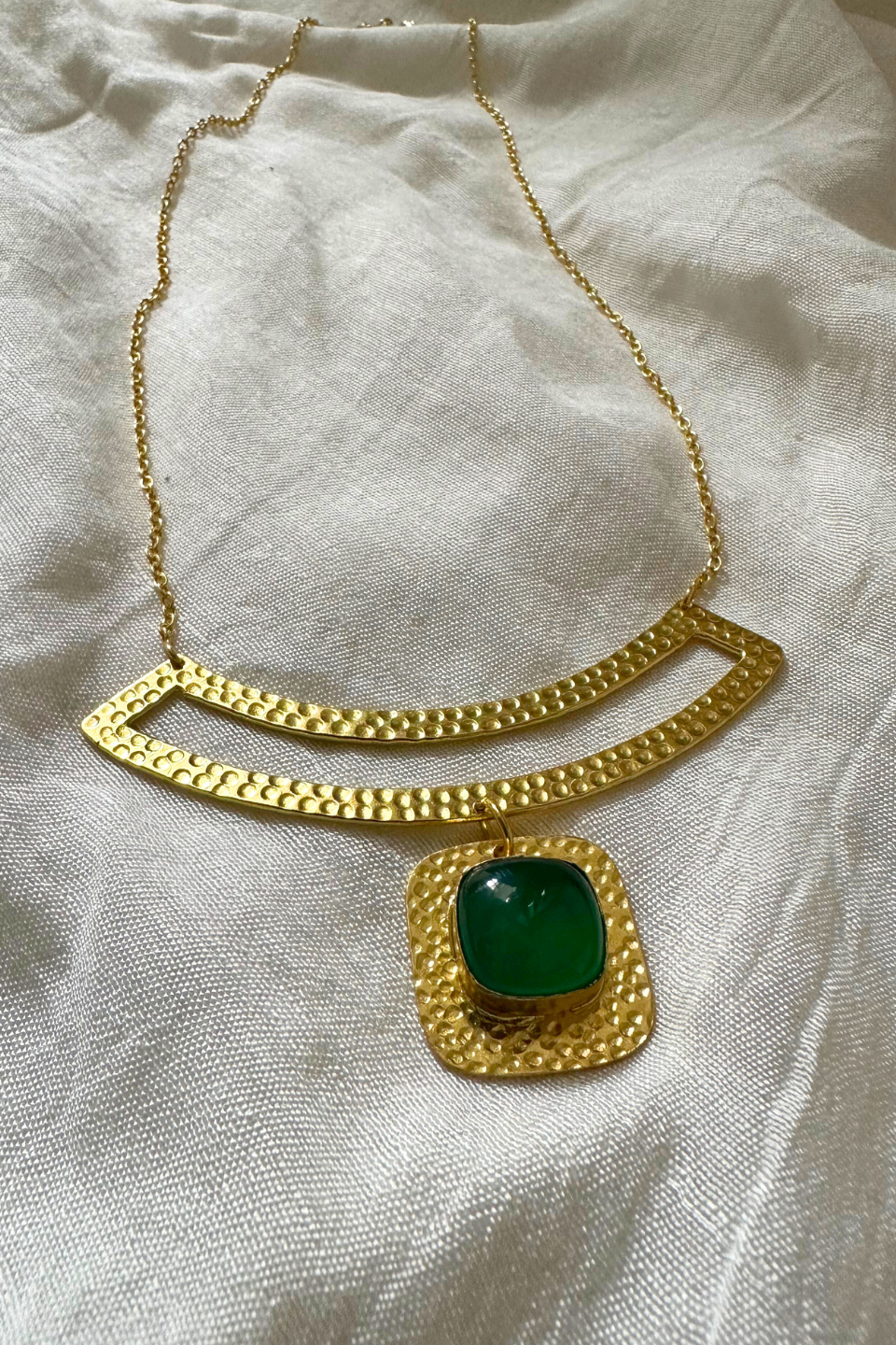 LocalLane Handcrafted Brass Emerald Gemstone Neck Piece