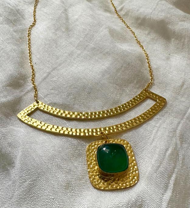 LocalLane Handcrafted Brass Emerald Gemstone Neck Piece