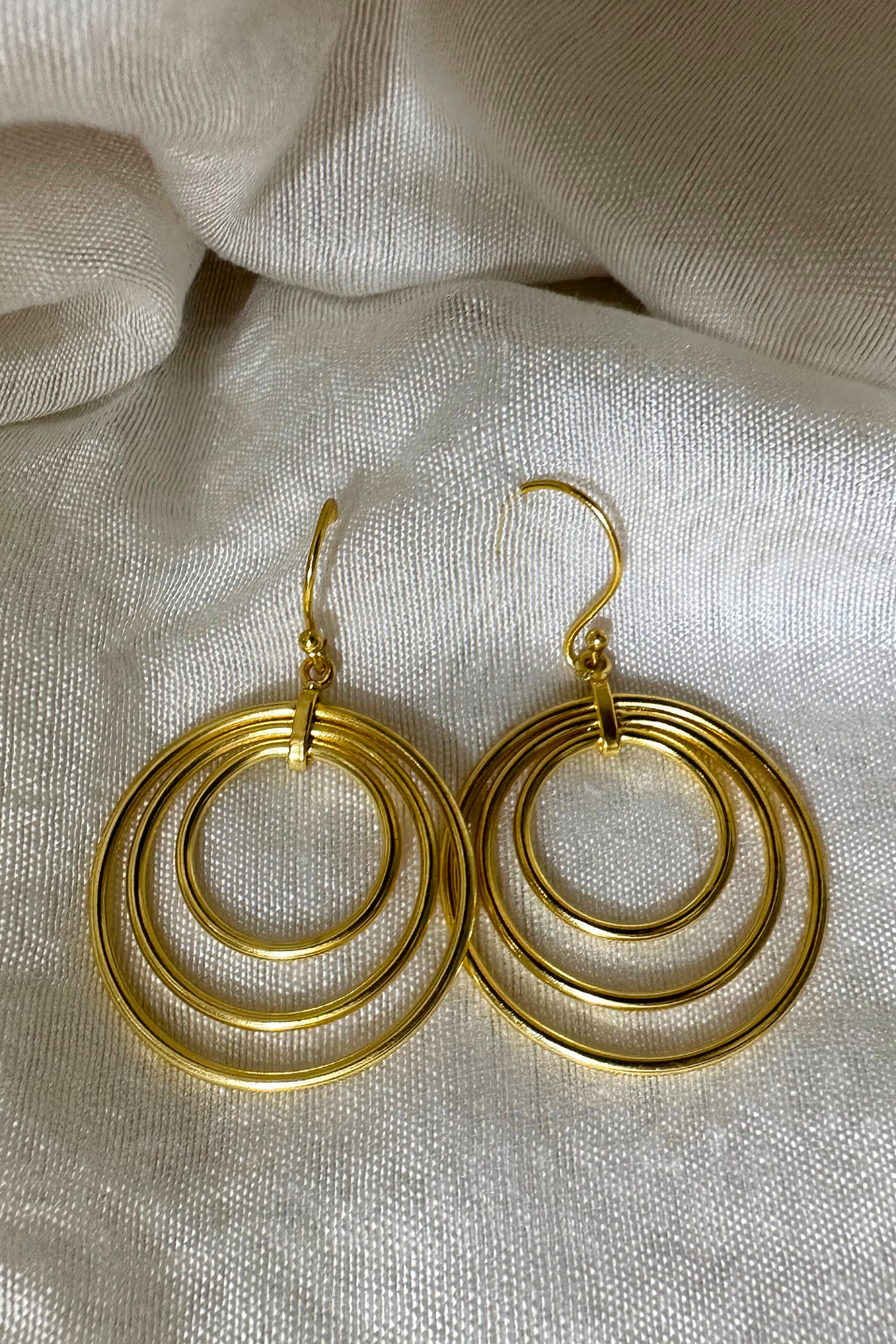 LocalLane Handcrafted Triple Hoop Brass Earrings