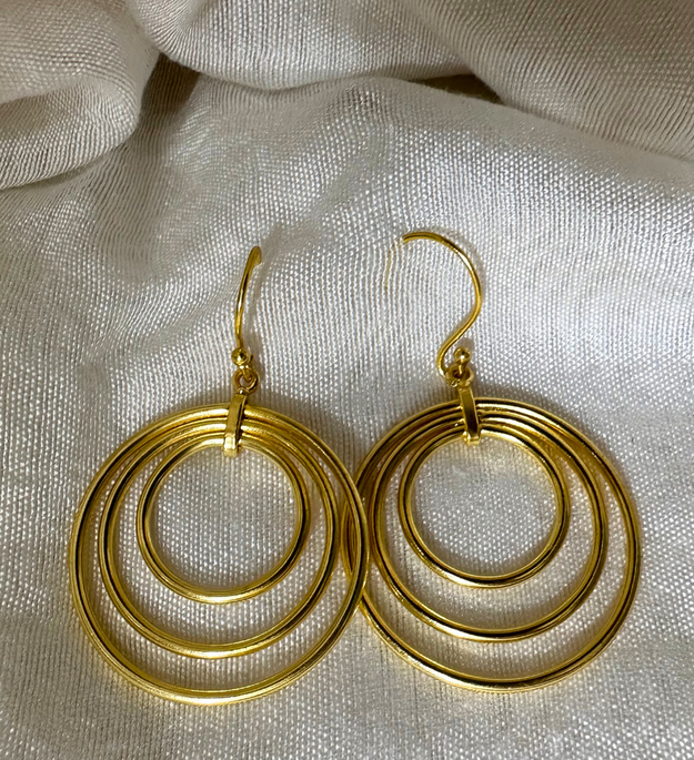 LocalLane Handcrafted Triple Hoop Brass Earrings