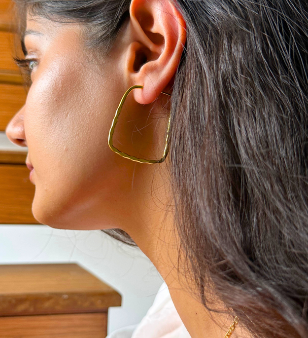 LocalLane Handcrafted Square Hoop Brass Earrings