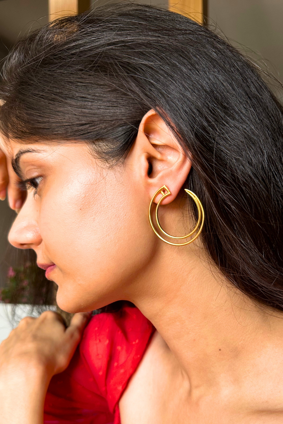 LocalLane Handcrafted Double Hoop Brass Earrings