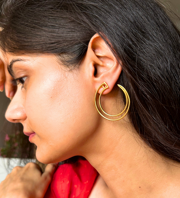 LocalLane Handcrafted Double Hoop Brass Earrings