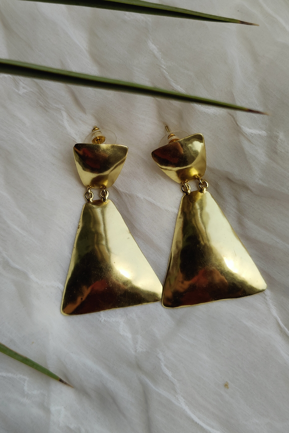 LocalLane Artistic Triangles Drop Handmade Brass Earrings