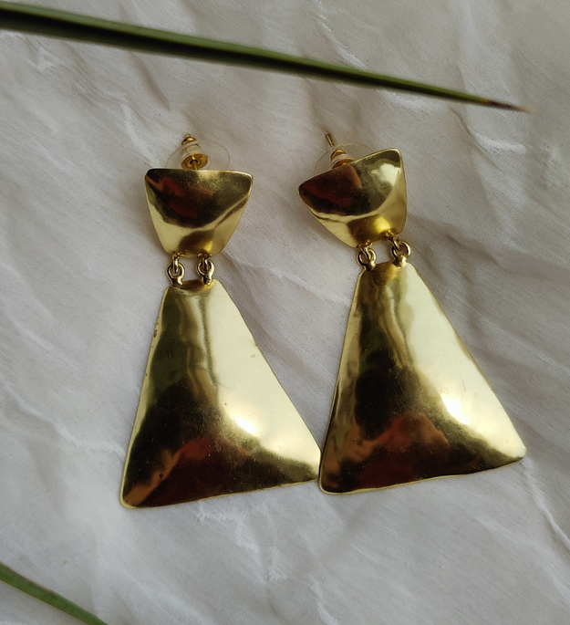 LocalLane Artistic Triangles Drop Handmade Brass Earrings