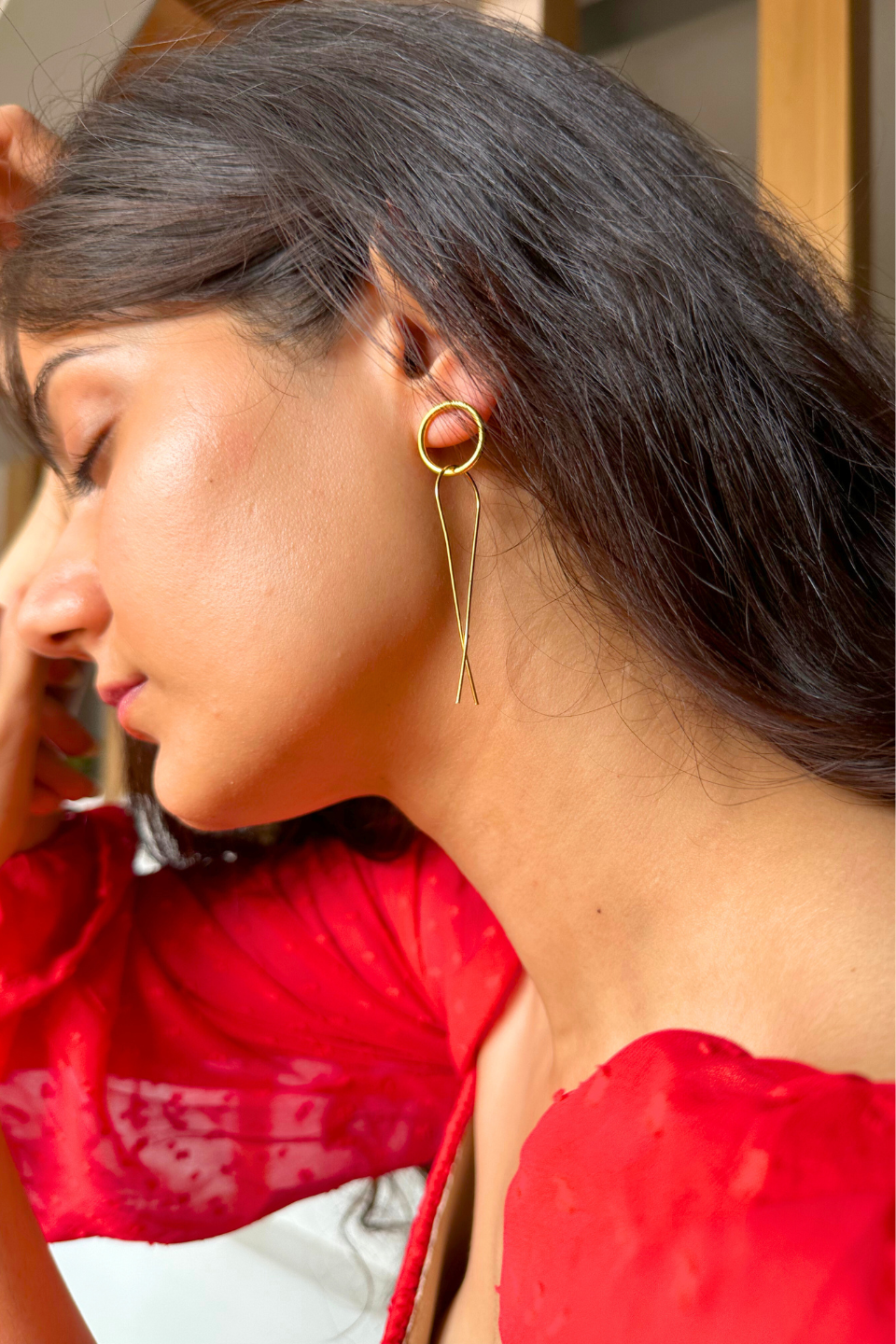 LocalLane Handcrafted Loop Wired Brass Earrings