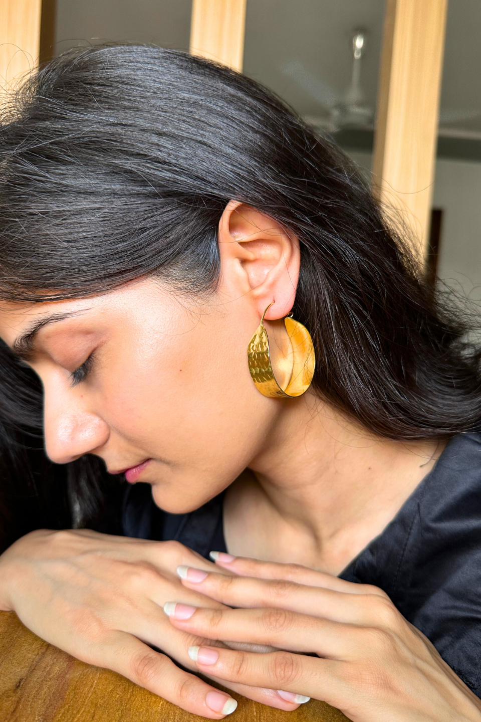 LocalLane Handcrafted Hammered Brass Hoops