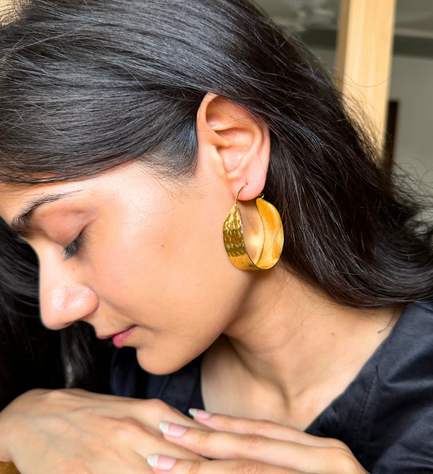 LocalLane Handcrafted Hammered Brass Hoops