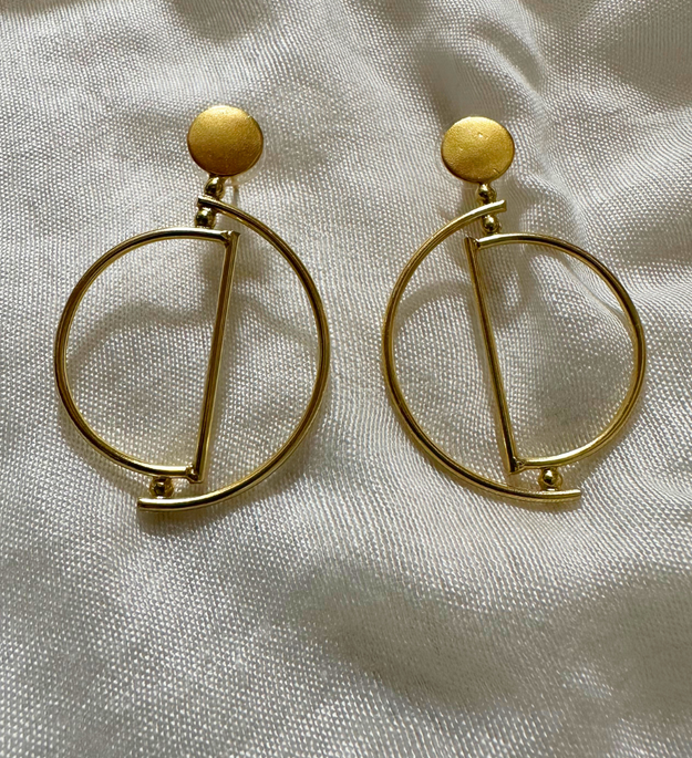 LocalLane Handcrafted Geometrical Brass Earrings