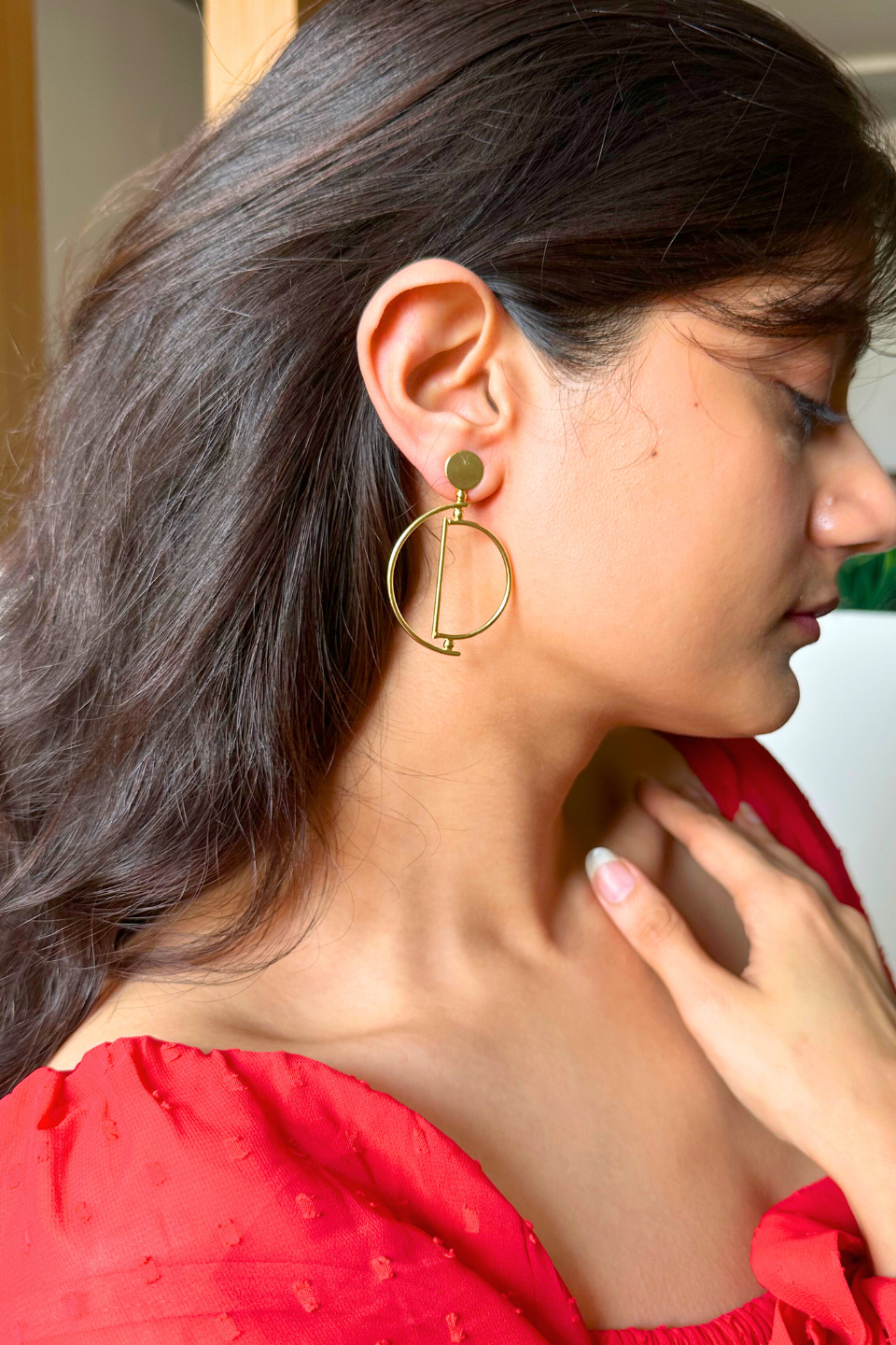 LocalLane Handcrafted Geometrical Brass Earrings