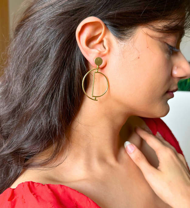 LocalLane Handcrafted Geometrical Brass Earrings