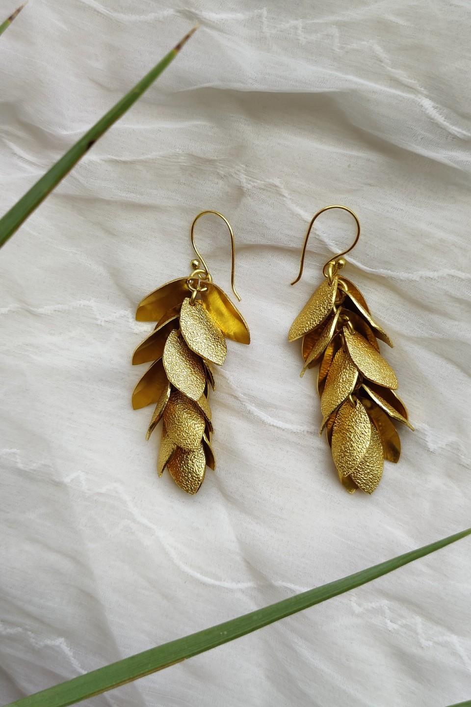 LocalLane Leafy Affair Drop Handmade Brass Earrings