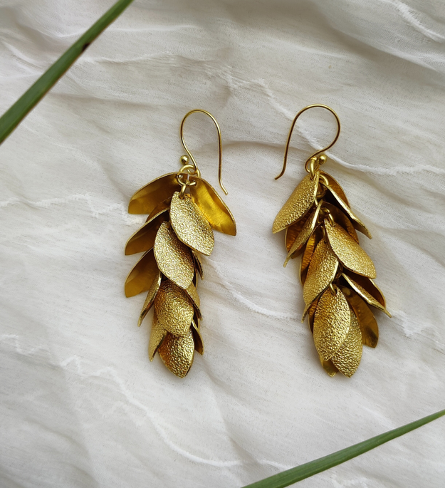 LocalLane Leafy Affair Drop Handmade Brass Earrings