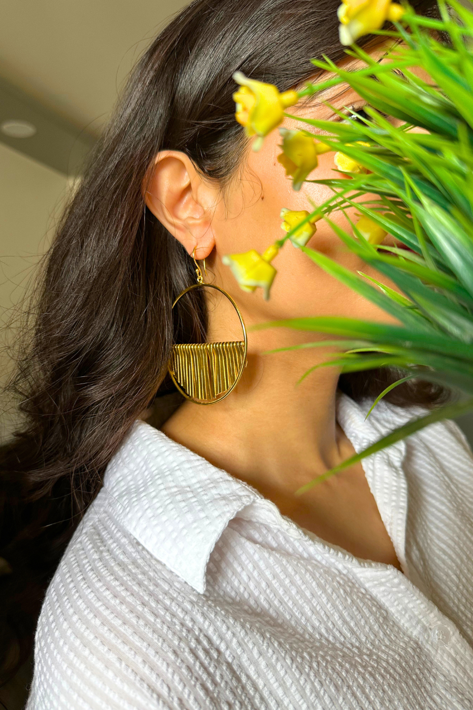 LocalLane Handcrafted Gold-Plated Frilled Hoops