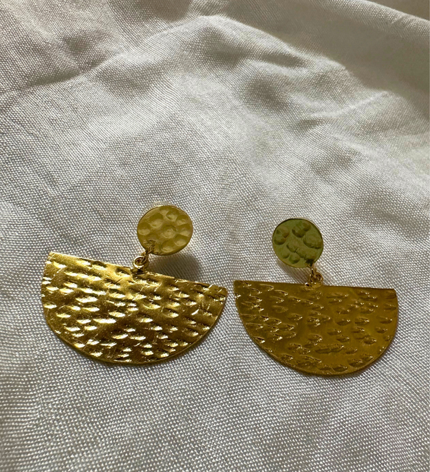 LocalLane Handcrafted Gold-Plated Hammered Half Moon Drops