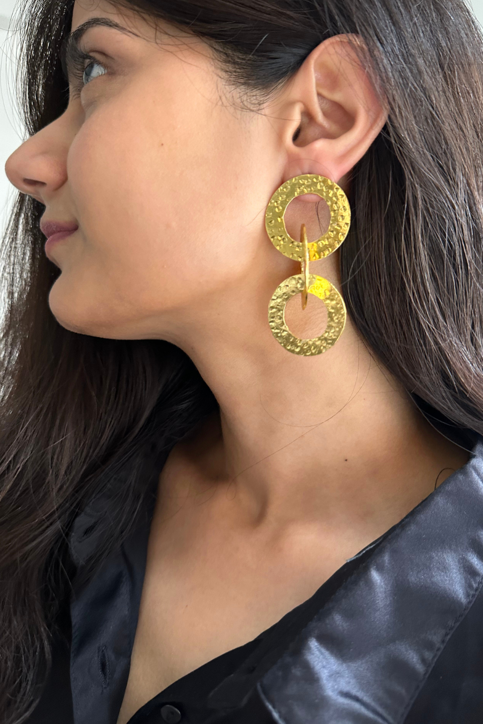 LocalLane Handcrafted Gold-Plated Triple Linked Hoop Drops