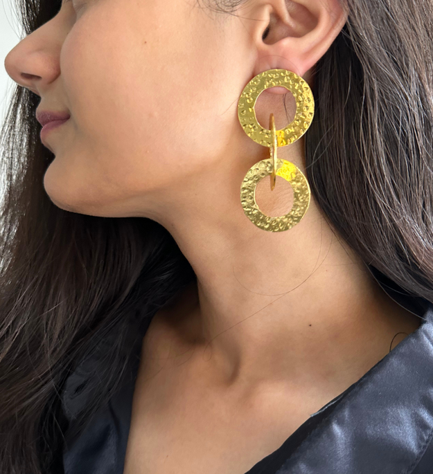 LocalLane Handcrafted Gold-Plated Triple Linked Hoop Drops