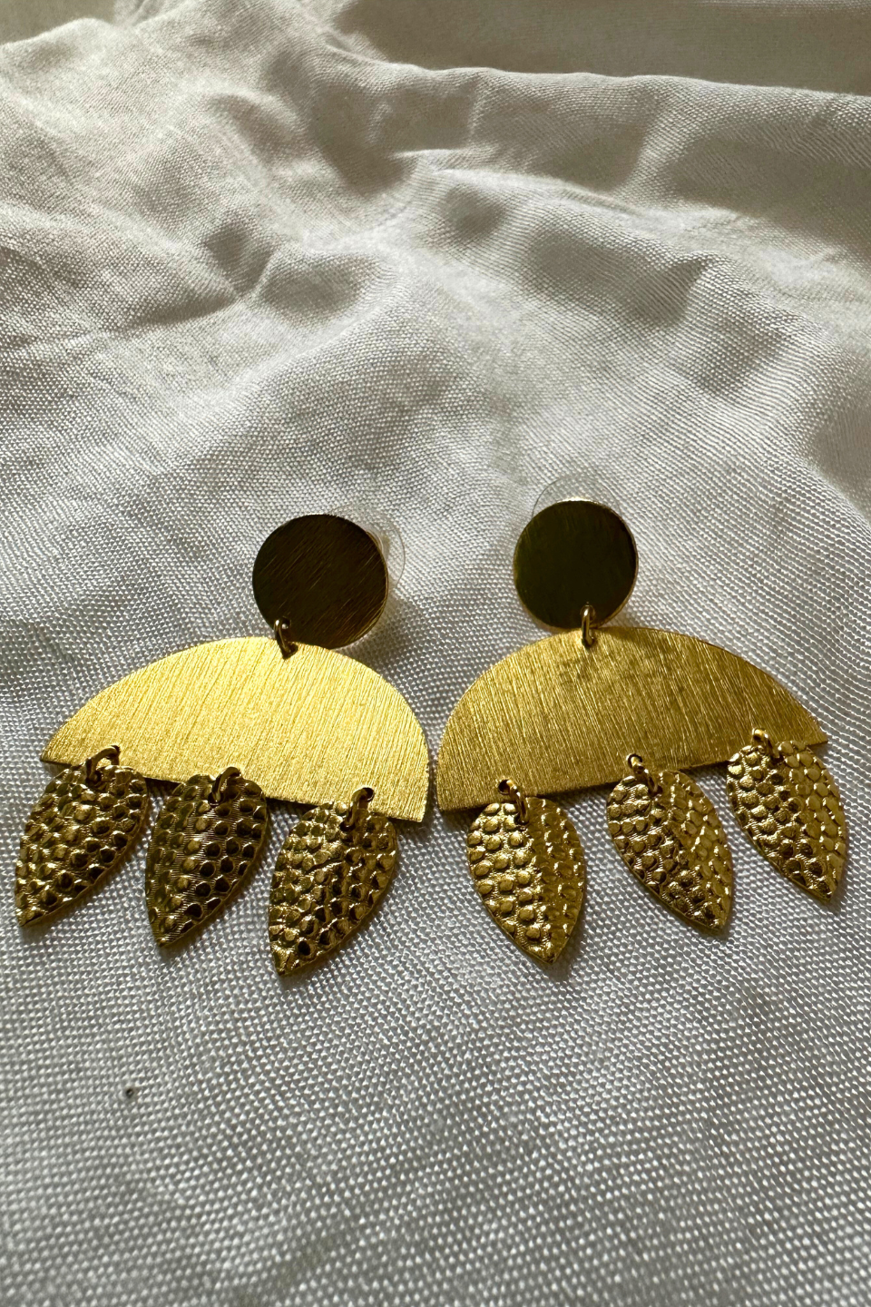 LocalLane Handcrafted Gold-Plated Half Moon Leafy Drops