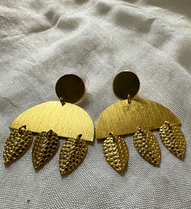 LocalLane Handcrafted Gold-Plated Half Moon Leafy Drops