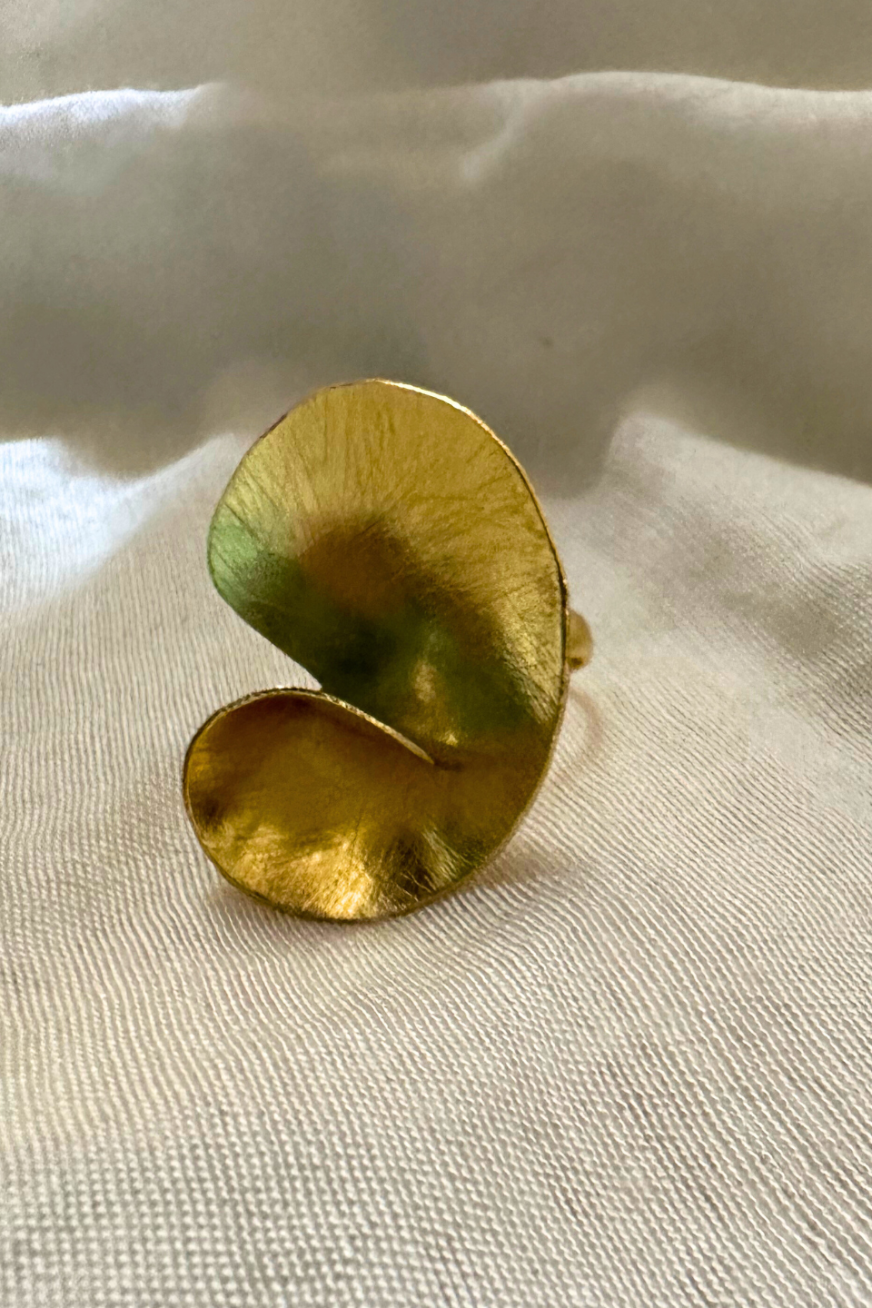 LocalLane Handcrafted Gold-Plated Curvy Adjustable Brass Ring