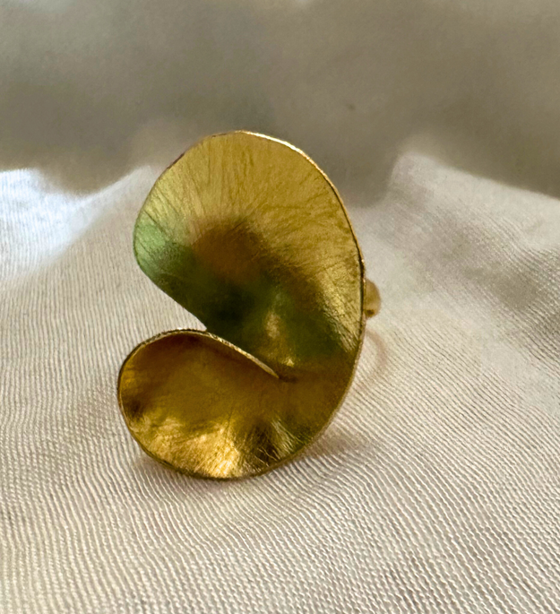 LocalLane Handcrafted Gold-Plated Curvy Adjustable Brass Ring