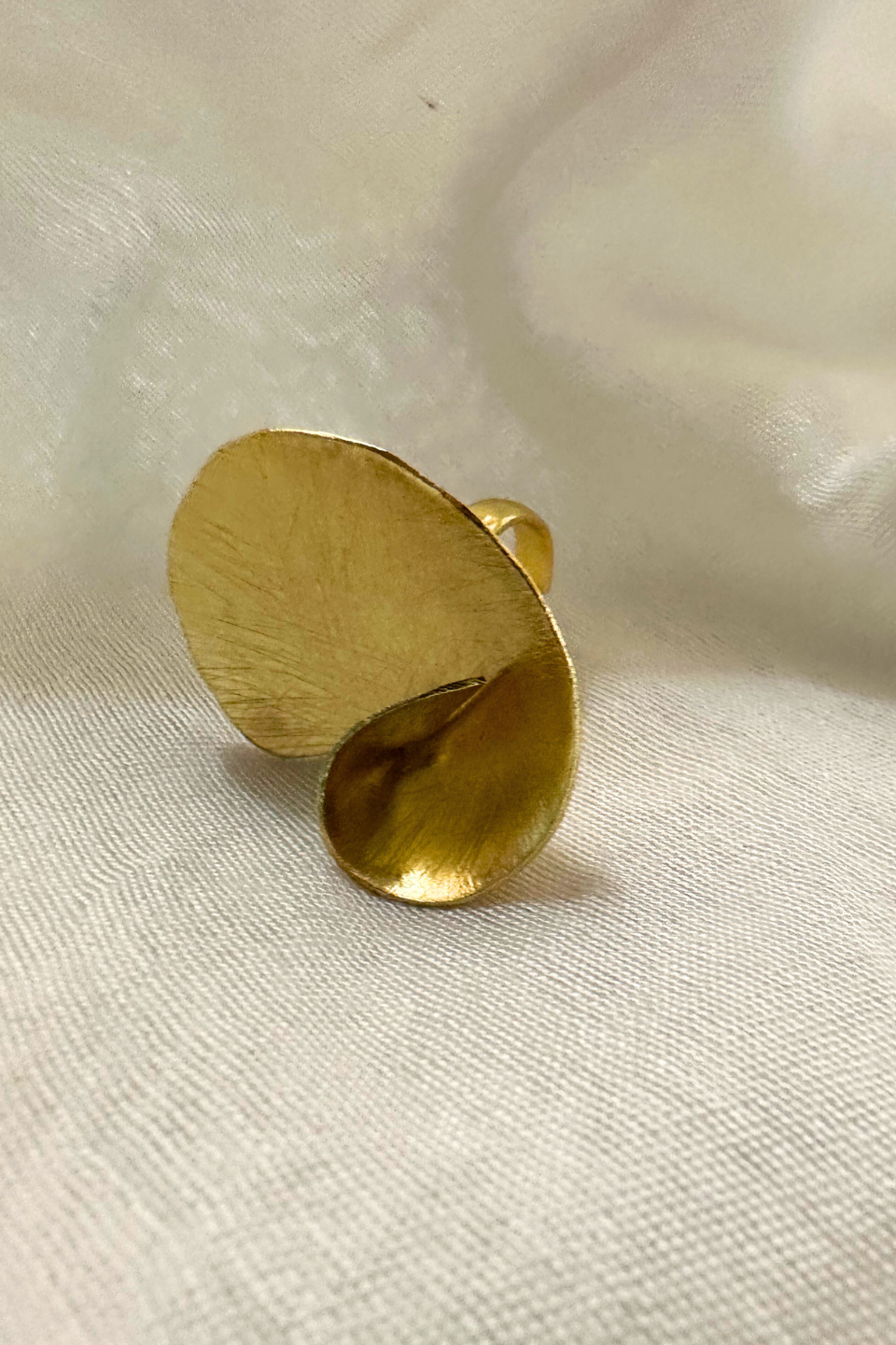 LocalLane Handcrafted Gold-Plated Curvy Adjustable Brass Ring