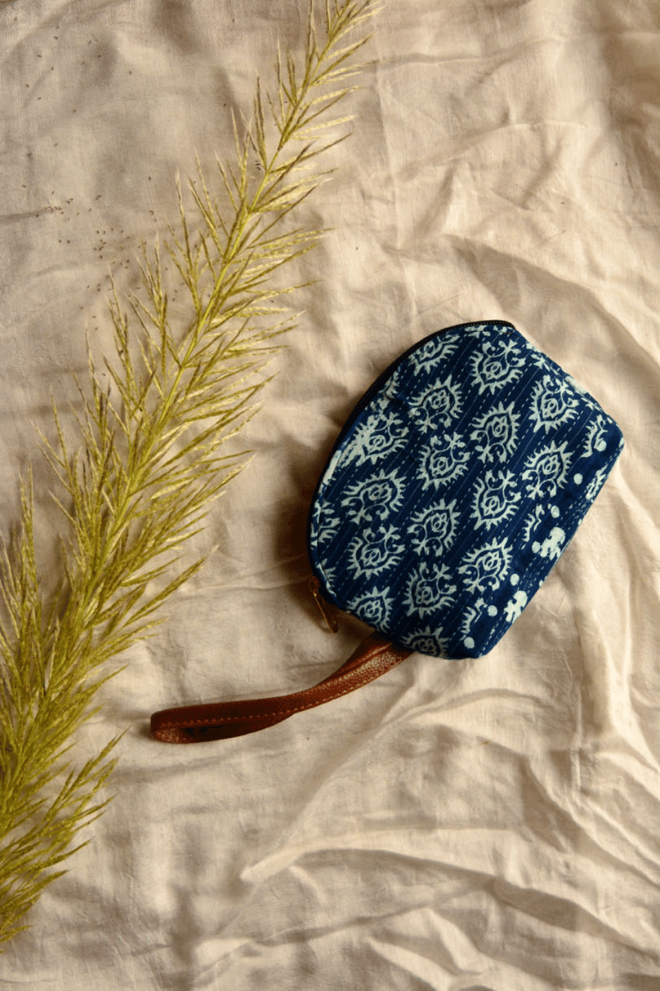 LocalLane Indigo Floral Hand Block Printed Mini Pouch