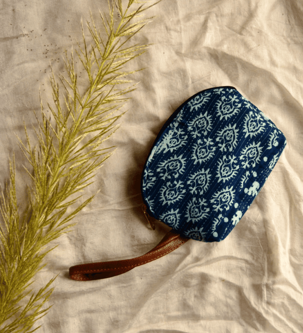 LocalLane Indigo Floral Hand Block Printed Mini Pouch