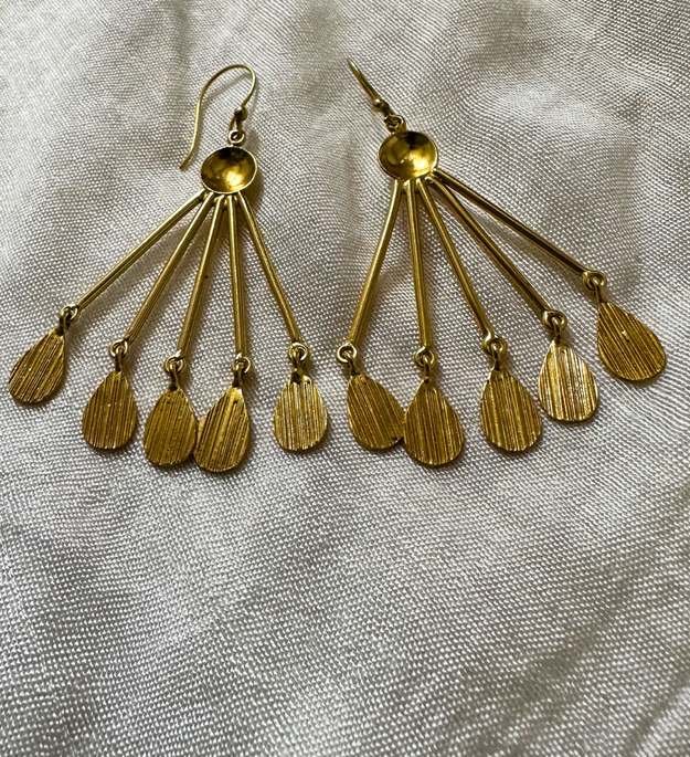 LocalLane Handcrafted Gold-Plated Peacock Crest Drop Earrings