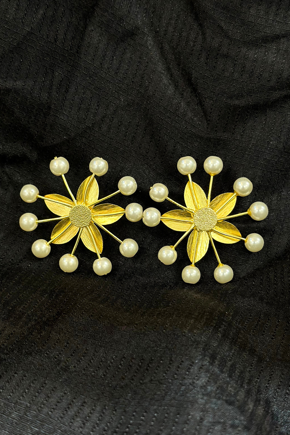 LocalLane Handcrafted Gold-Plated Lily Pearl & Brass Earrings